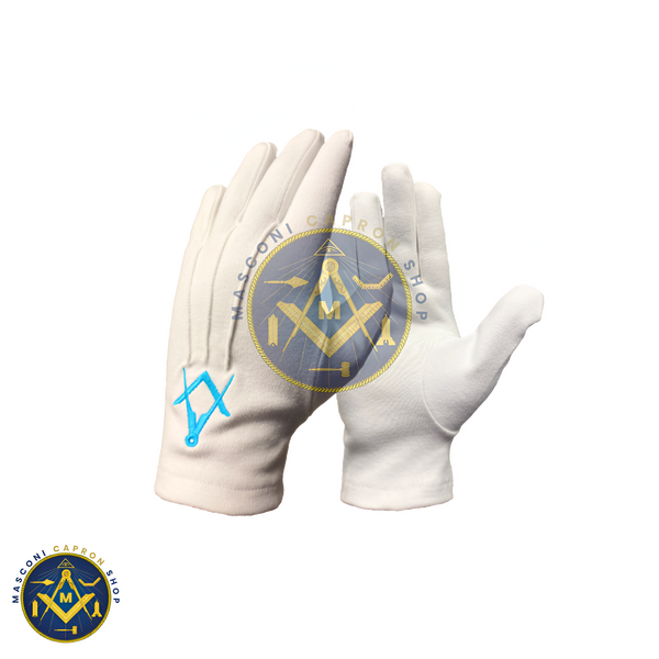White Cotton Masonic Gloves [Turquoise Blue S&C]