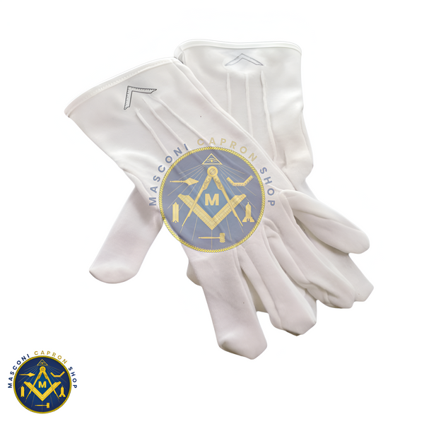 One Size Mens White Cotton Gloves with W. Master Masonic Design