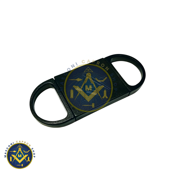 Masonic Design Two Finger Twin Blade Black Plastic Cigar Cutter