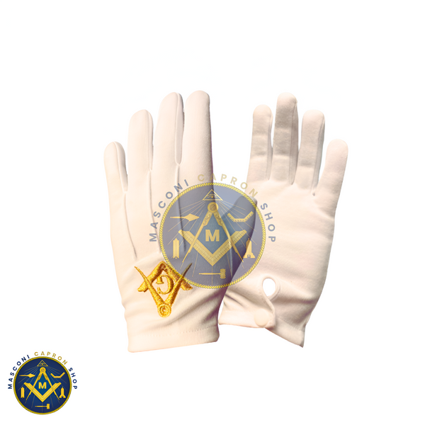 Masonic White 100% Cotton Gloves with Golden Square & Compass and letter “G” Embroidery