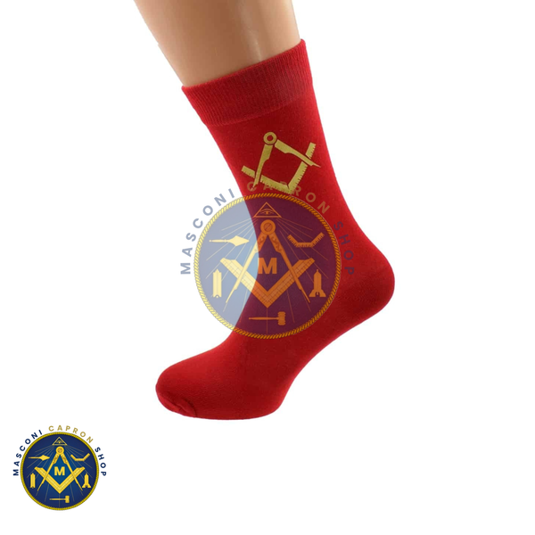 Mens Red Socks With Gold Masonic Design With G/Without G