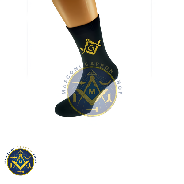 Gold Masonic With G Design Mens Black Socks
