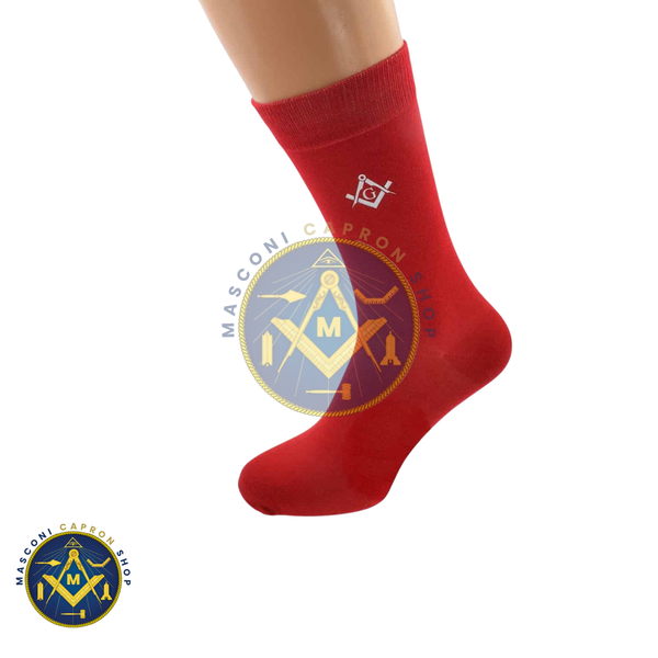 Mens Red Socks With White Masonic Design With G/Without G