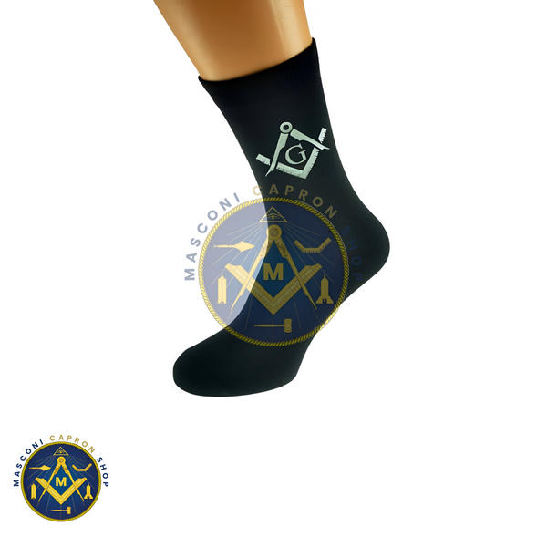 Silver Masonic With G Design Mens Black Socks