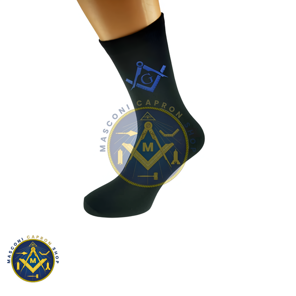 Blue Masonic Wwith G Design Mens Black Socks