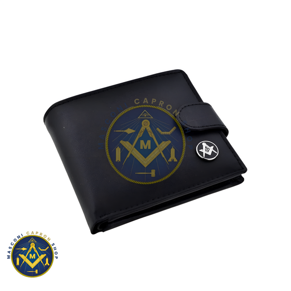Black Leather Wallet with Black Masonic Coin Design Silver (With G/Without G)