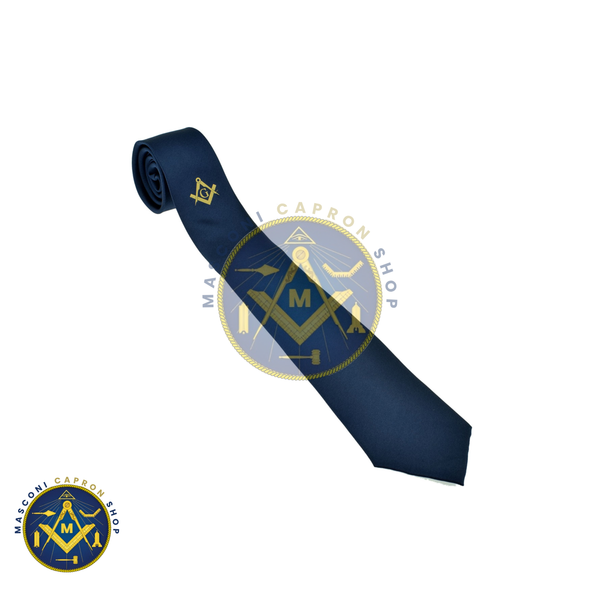 Blue Tie with Gold Masonic Design (with G)