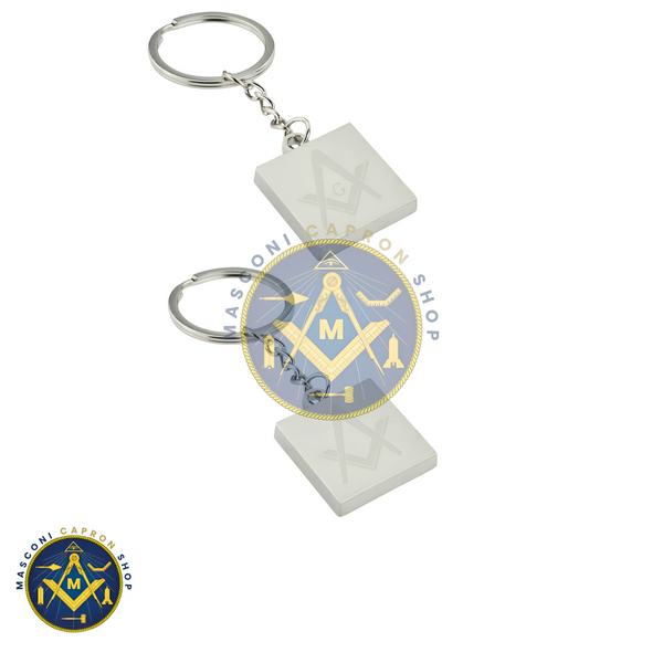 Silver Square Keyring with Engraved Masonic Design (engravable)