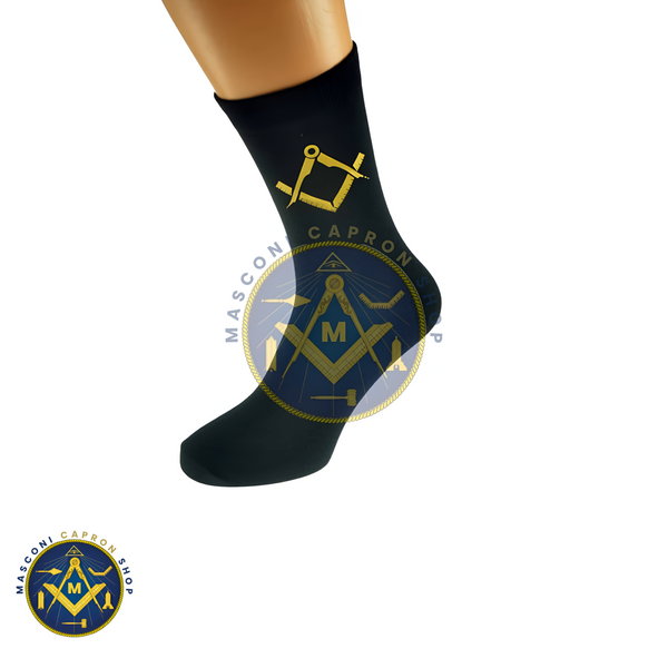 Mens Black Socks with Gold Masonic Design (No G)