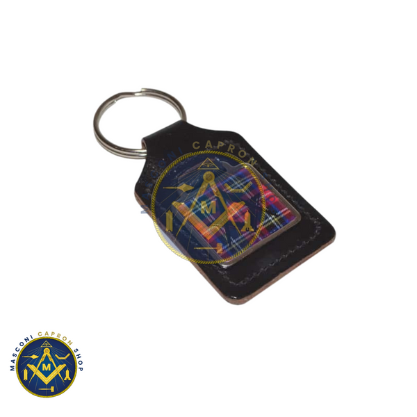 Leather Keyring Scottish Royal Stewart Tartan Masonic no G design