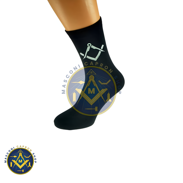 Mens Black Socks with Silver Masonic Design (No G)