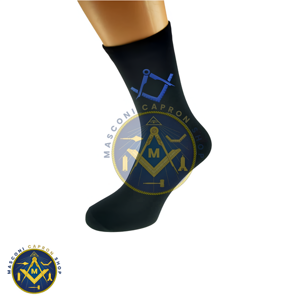 Blue Masonic No G Design Mens Black Socks