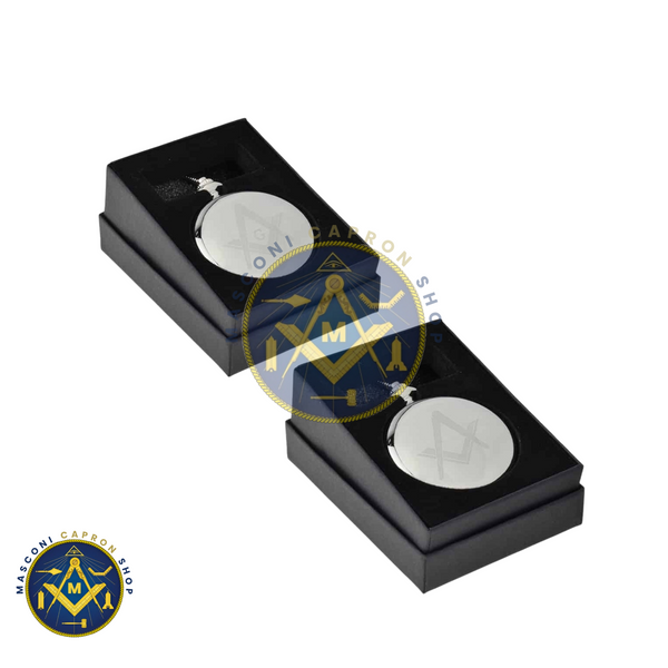 Masonic Design Engraved Silver Pocket Watch in Gift Box